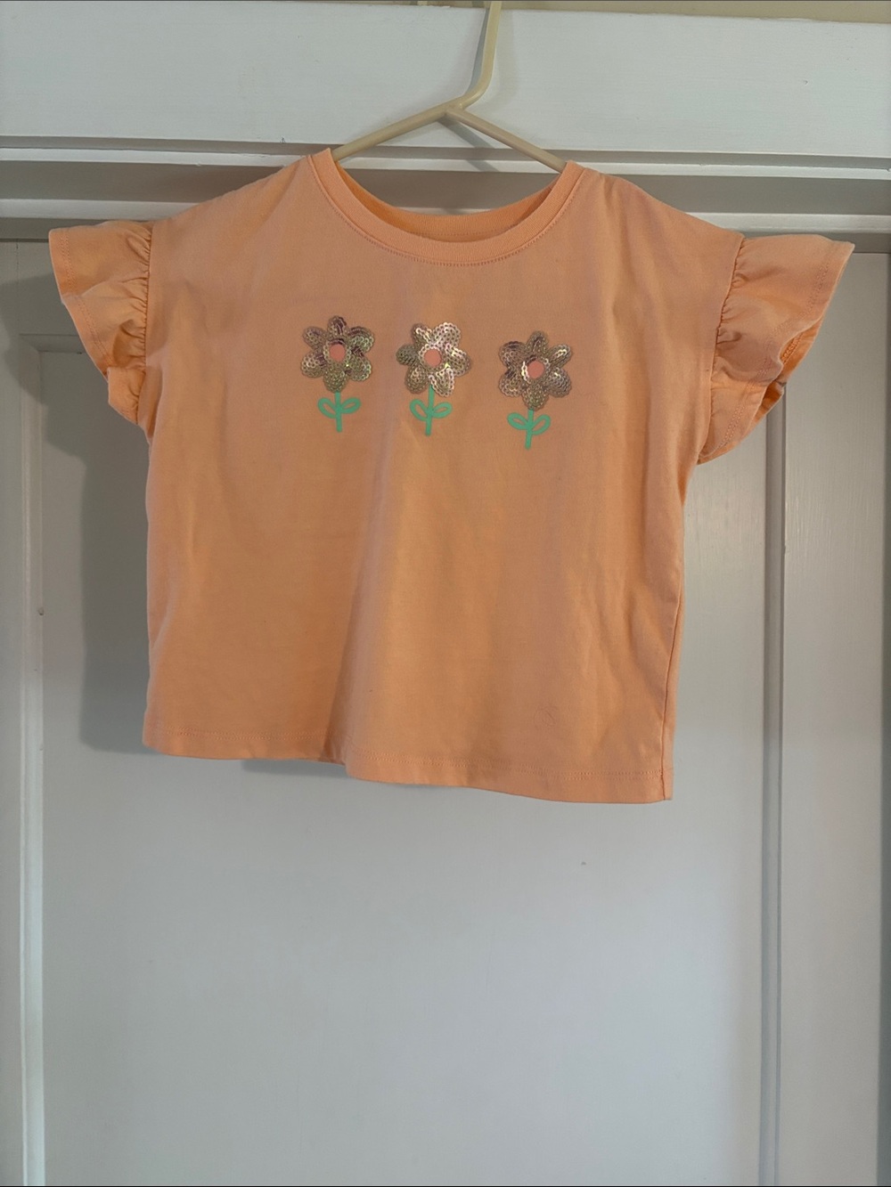 jumping beans Peach Sequin Flower Ruffle Sleeve Tee